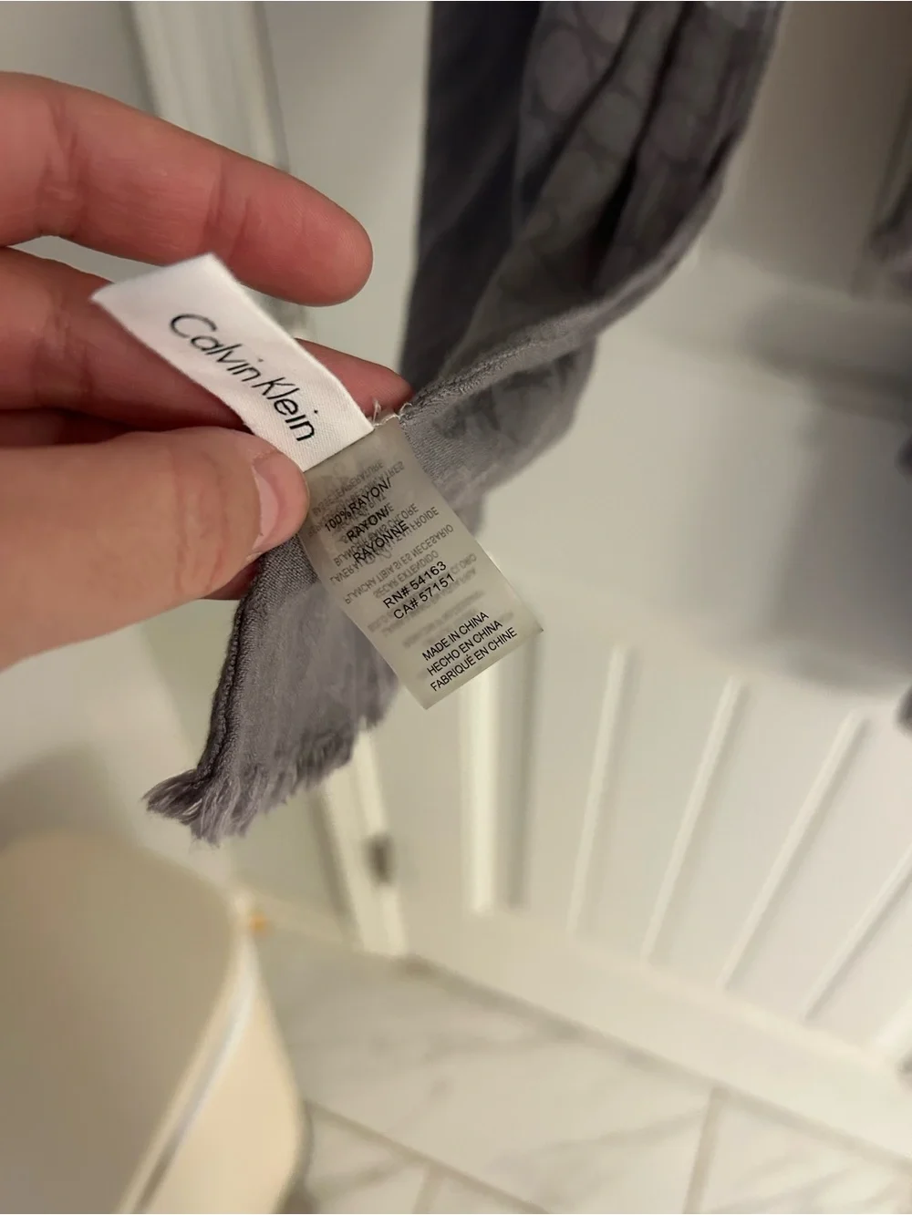🤩 Calvin Klein Gray Logo Monogram Scarf | Lightweight Rayon Fringe Wrap Shawl